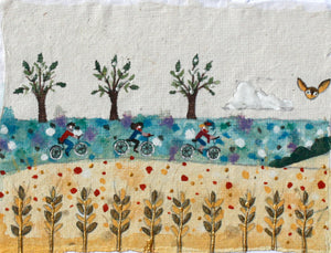 Original Painting | Cycling Through a Field of Gold | Lucy Loveheart